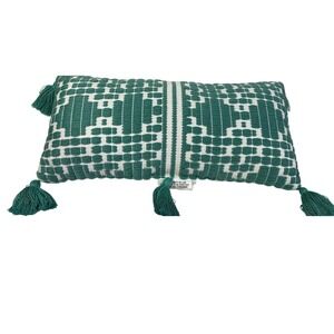Threshold Teal White Geometric Tassel Lumbar Pillow Cover 10x20 Accent Pillow